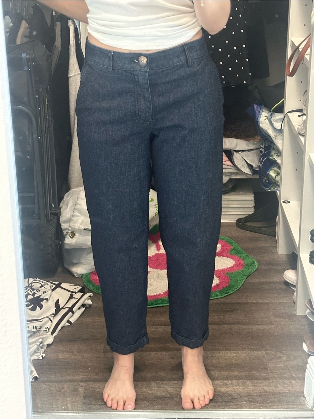 Zara Indigo Straight-Leg Jeans with Cuffed Hem
